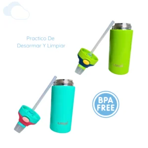 Botella termica con pico blando loopi verde agua/rosa -