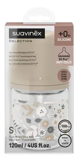 Suavinex mamadera wonderland vidrio 120ml beige