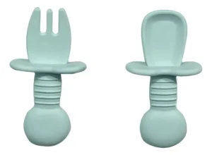 Mini cubiertos silicona punti verde -