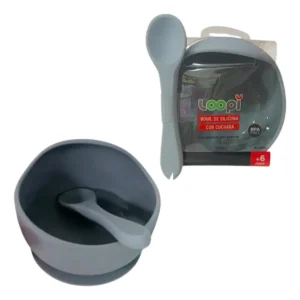 Plato bowl loopi silicona c/ cuchara gris -