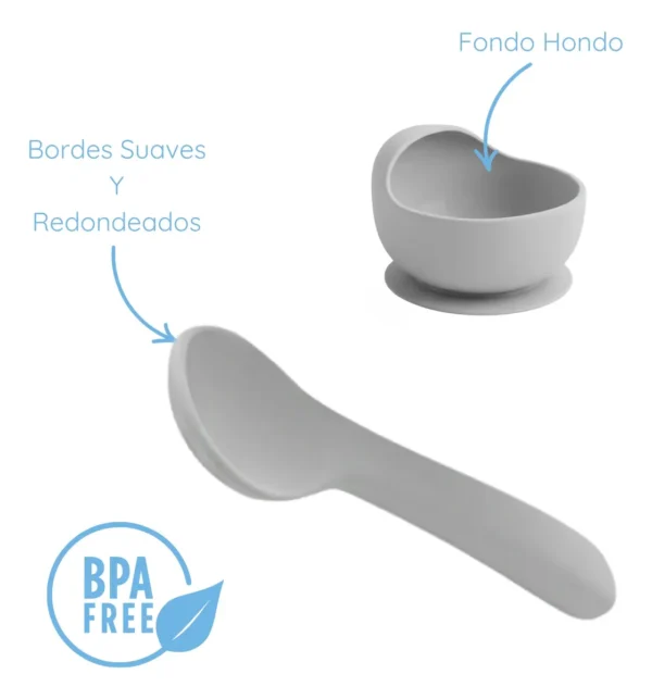 Plato bowl loopi silicona c/ cuchara gris -