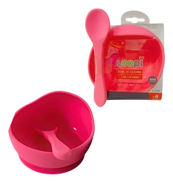 Plato bowl loopi silicona c/ cuchara rosa -