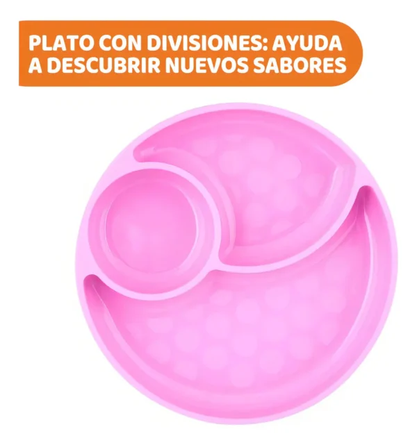 Plato con divisiones y sopapa rosa chicco -