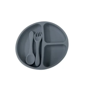 Plato silicona c/divisiones c/ cuchara y tenedor gris loopi -