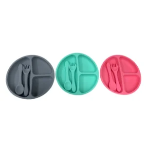 Plato silicona c/divisiones c/ cuchara y tenedor gris loopi -