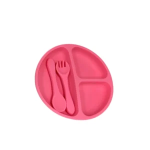 Plato silicona c/divisiones c/ cuchara y tenedor rosa loopi -