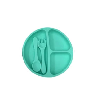 Plato silicona c/divisiones c/ cuchara y tenedor verde loopi -