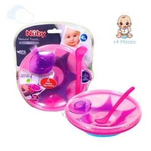 Plato termico con cuchara y sopapa rosa nuby -