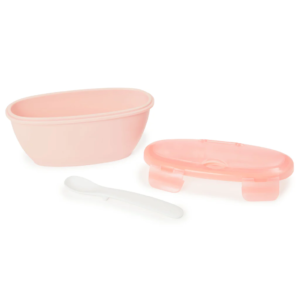 Recipiente y cuchara de viaje salmon skip hop -