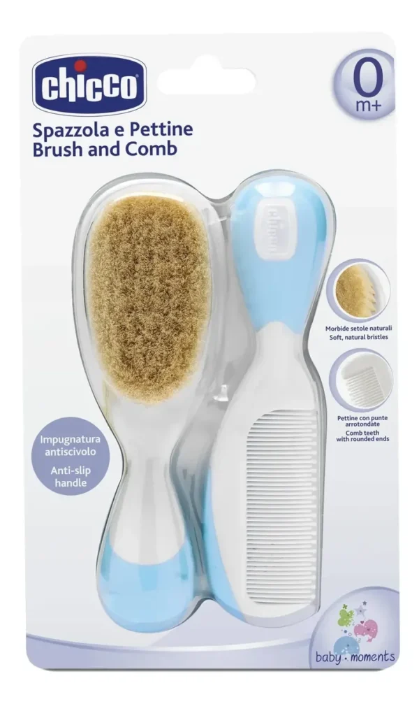 Set peine y cepillo cerdas naturales chicco celeste -