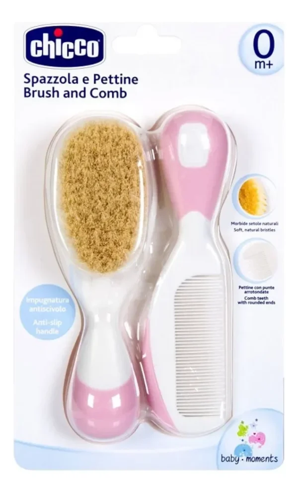 Set peine y cepillo cerdas naturales chicco rosa -