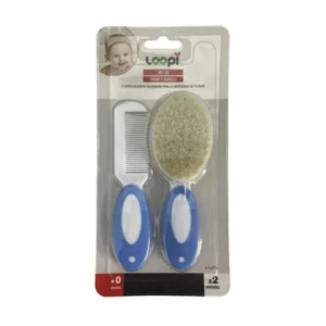 Set peine y cepillo con cerdas naturales celeste -