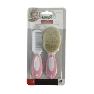 Set peine y cepillo con cerdas naturales rosa -