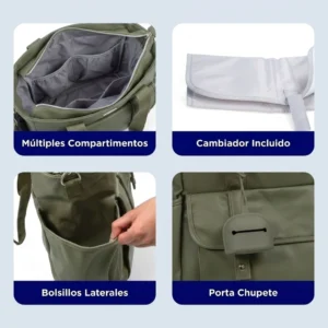 Bolso maternal ecocuero verde  megababy