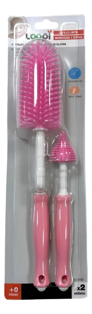 Cepillo limpia mamadera y tetina rosa