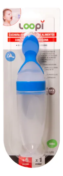 Cuchara dosificadora de alimentos loopi azul