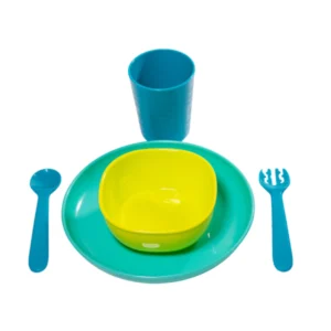 Set plato+bowl+vaso+cubiertos verde loopi