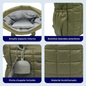 Mochila bolso maternal verde puff megababy
