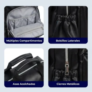Mochila maternal ecocuero negra megababy