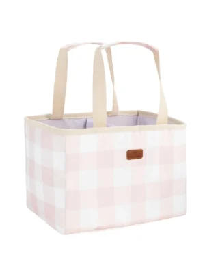 Caja organizadora pañalera chica vichy rosa