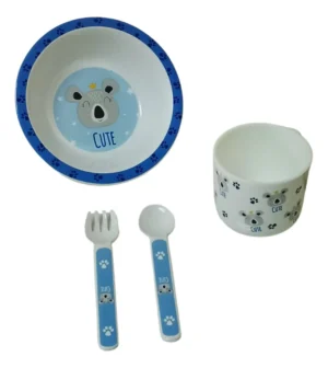 Set de plato + taza + cubiertos azul