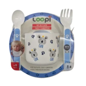 Set de plato + taza + cubiertos azul