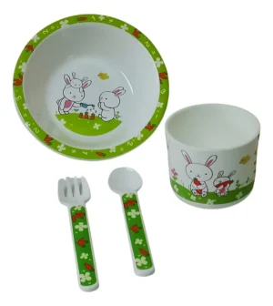 Set de plato + taza + cubiertos verde