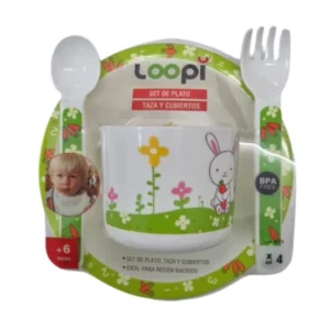 Set de plato + taza + cubiertos verde