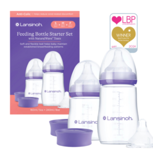 Set de inicio mamaderas + tapas + tetinas lansinoh