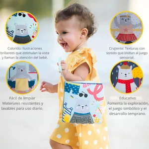 Libro de tela sensorial con clip para cochecito taf toys