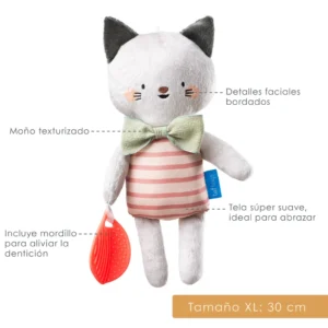 Peluche sensorial con mordillo para bebés Gato taf toys