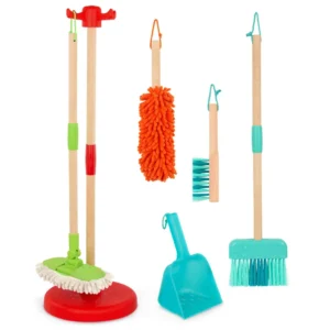 Set limpieza madera con soporte juego rol infantil battat