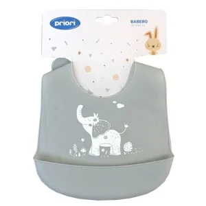 Babero de silicona gris elefante priori